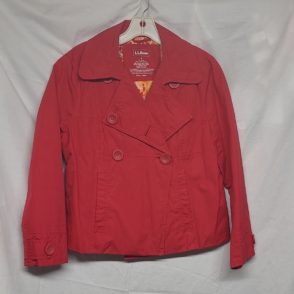 L.L. Bean Red Double-Breasted Trench Jacket